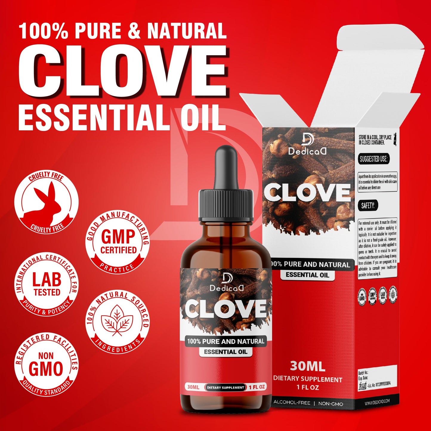 DEDICAD - 1 FL Oz - 30ml - Clove Essential Oil Supplement – for Toothache, Oral Care, Skin & Hair – Clove Oil Organic DEDICAD buy supplements Au