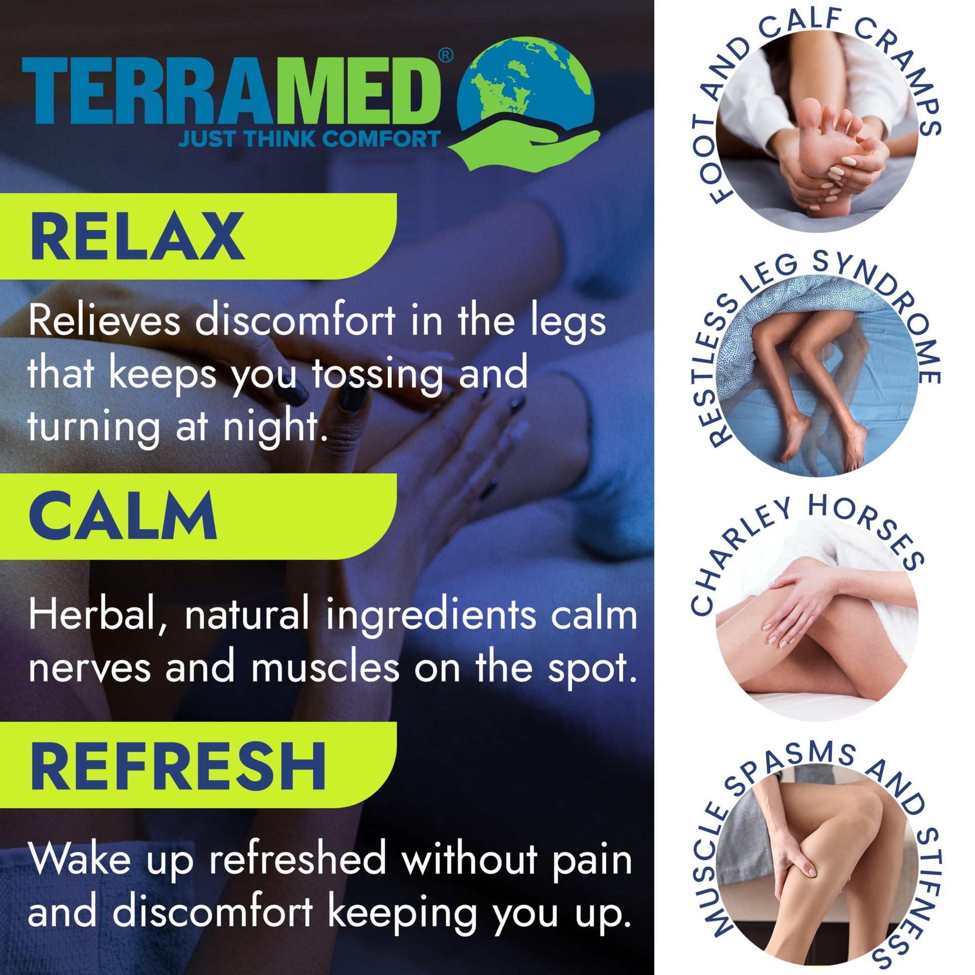 Leg Cramp Relief Pills | Pain Relief for Muscle Spasms, Soreness, & Foot and Calf Cramps | Homeopathic Medicine for Restless Legs Syndrome Relief (30 Pills) Terramed Just Think ComfortBuy Supplements Australia
