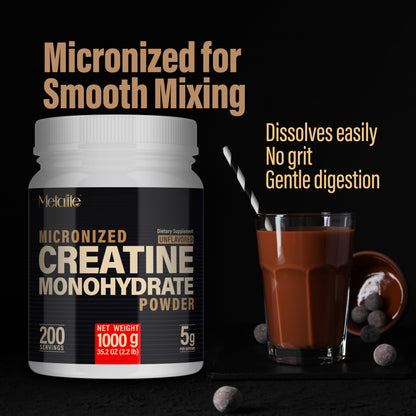 METALIFE 100% Pure Creatine Monohydrate Powder 200 Servings, Micronized Powder, Muscle Growth, Unflavored, Ideal for Athletes & Fitness Enthusiasts,