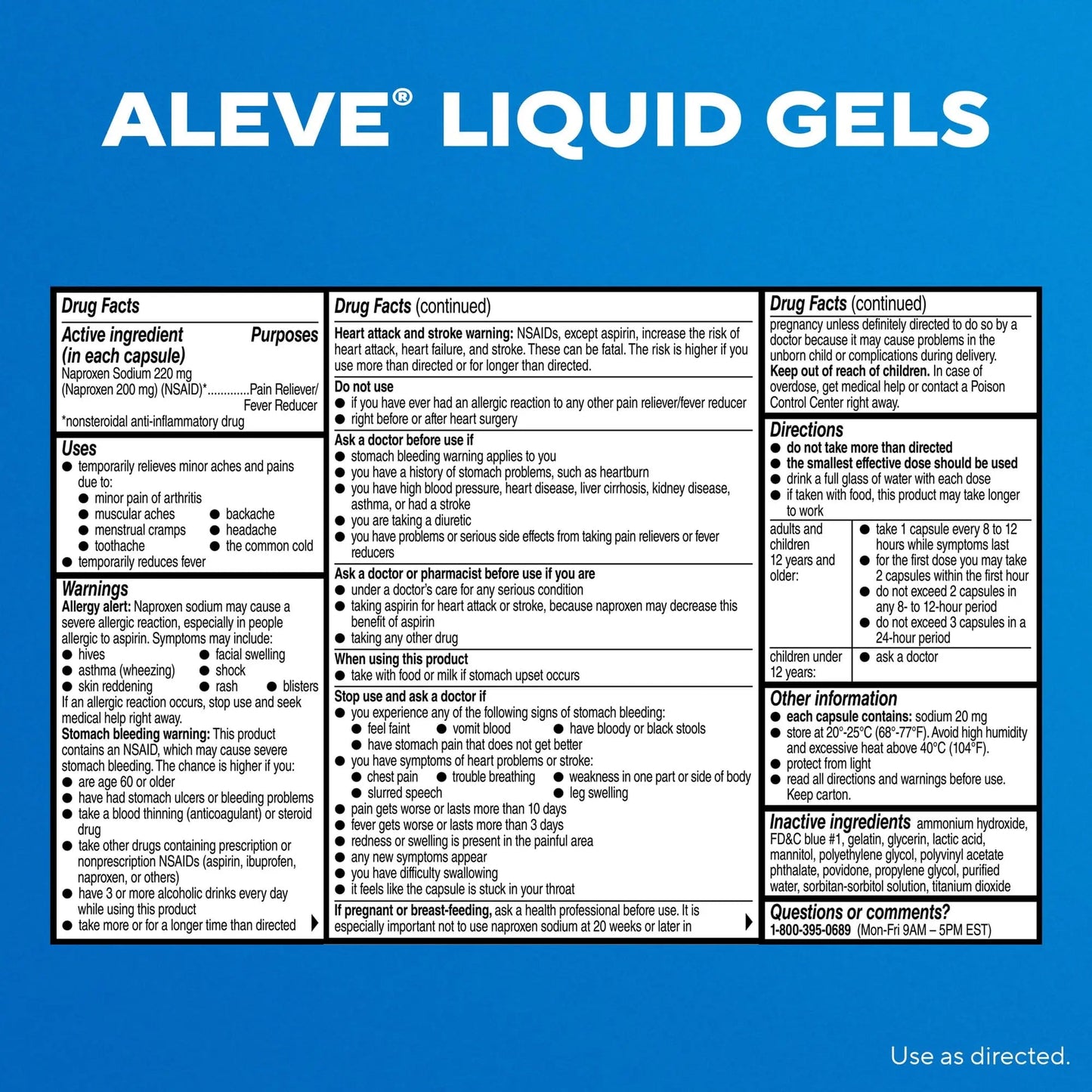 Aleve Liquid Capsules, Naproxen Sodium Capsules 220 mg (NSAID), Pain Reliever/Fever Reducer, Fast Pain Relief, 120 Count AleveBuy Supplements Australia