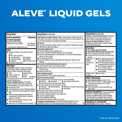 Aleve Liquid Capsules, Naproxen Sodium Capsules 220 mg (NSAID), Pain Reliever/Fever Reducer, Fast Pain Relief, 120 Count AleveBuy Supplements Australia