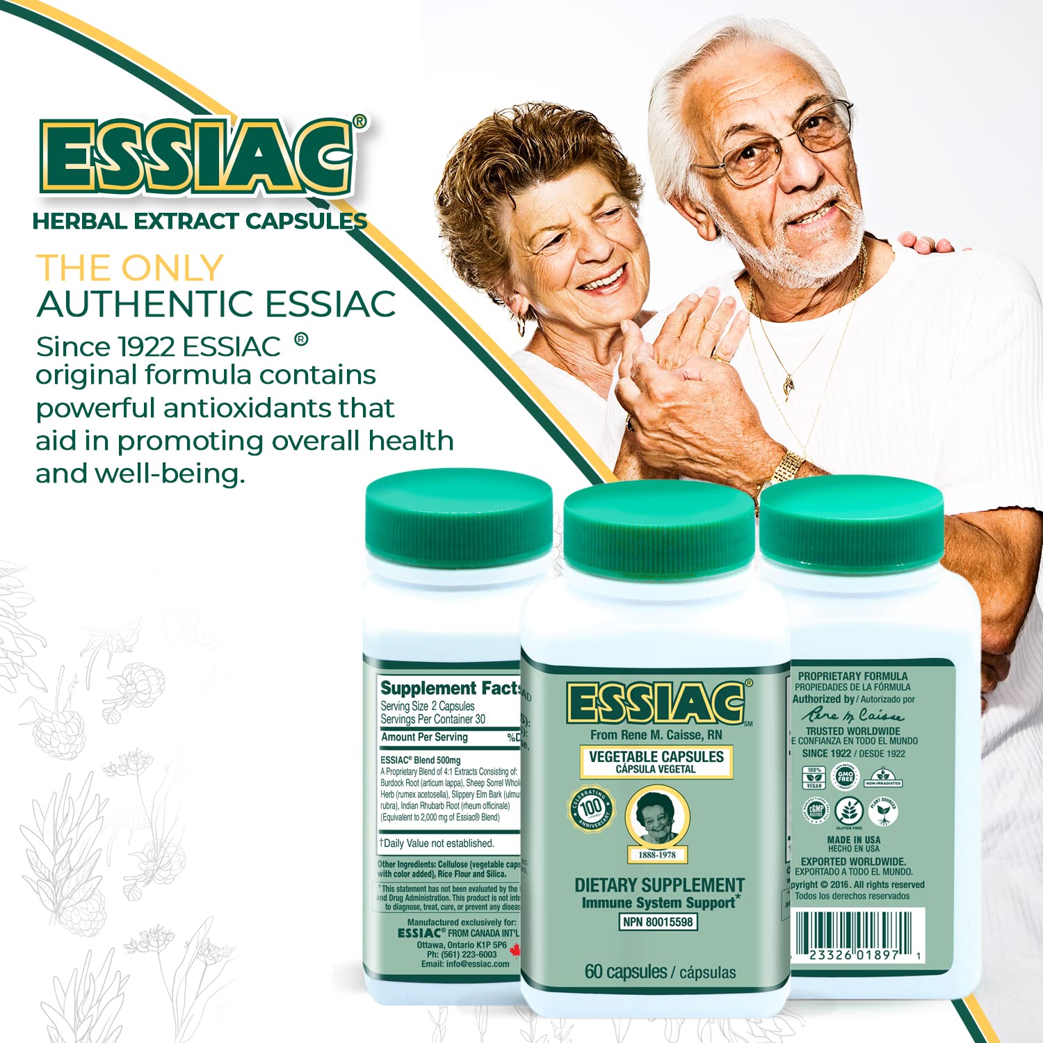 ESSIAC Tea All-Natural Herbal Extract Capsules – 60 Capsules | Powerful Antioxidant Blend to Help Promote Overall Health & Well-Being | Original Formula Since 1922 EssiacBuy Supplements Australia