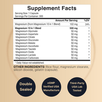 Magnesium Complex 500mg, 300 Capsules | 10-in-1 Magnesium Glycinate, Citrate, Malate & More | Chelated Form for Easy Absorption | Non-GMO NatureBell buy supplements Au