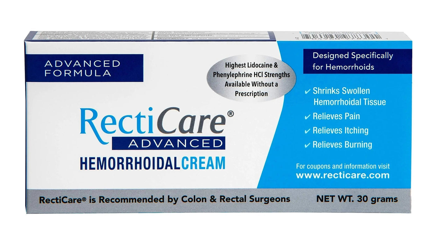 Recticare Advanced Hemorrhoidal Cream: Advanced Treatment to Shrink & Soothe Hemorrhoids - Itch, Pain, Burn Relief - 30g Hemorrhoidal Cream with Lidocaine RecticareBuy Supplements Australia