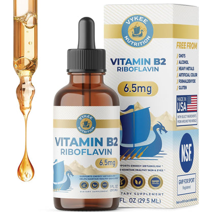 Vykee Nutrition Vitamin B2 Riboflavin Drops - Liquid B2 Supplement for Energy Metabolism, Cellular Function and Vision Support - Vegan, Non-GMO, Gluten-Free