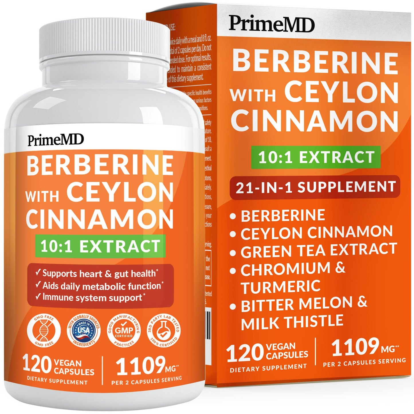 21-in-1 Berberine Supplement with Ceylon Cinnamon Capsules - Dihydroberberine with Chromium, Bitter Melon & Green Tea Extract - Berberine with Ceylon Cinnamon