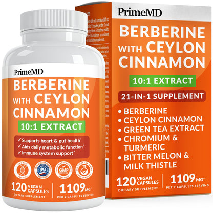 21-in-1 Berberine Supplement with Ceylon Cinnamon Capsules - Dihydroberberine with Chromium, Bitter Melon & Green Tea Extract - Berberine with Ceylon Cinnamon