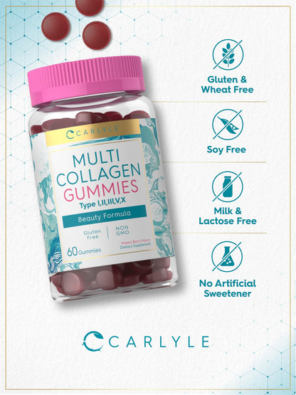 Carlyle Collagen Peptides Gummies | 60 Count | Multi Collagen Complex | Beauty Formula Supplement | Mixed Berry Flavor | Non-GMO, Gluten Free Carlyle buy supplements Au