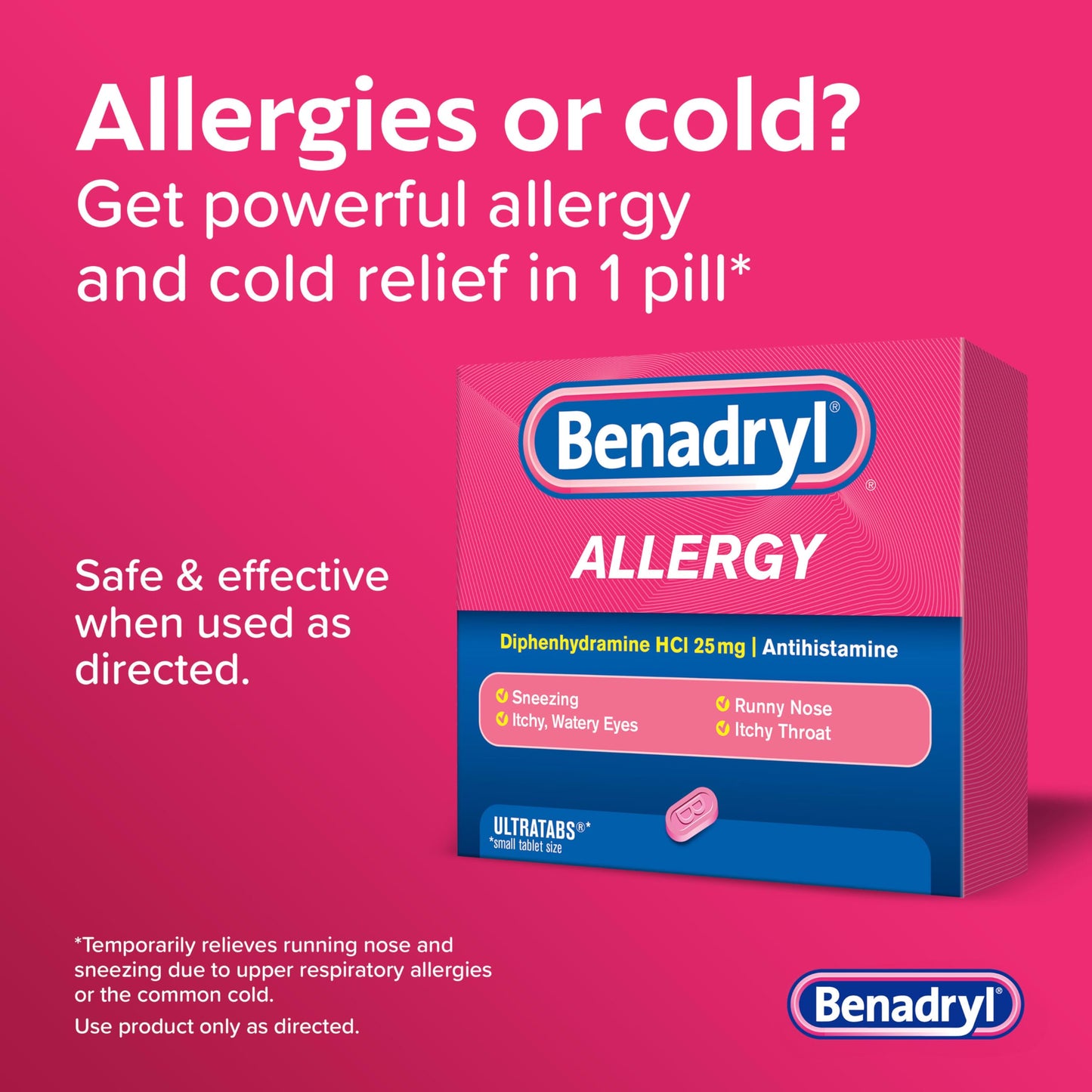Benadryl Ultratabs Allergy Relief Medicine, 25 mg Diphenhydramine HCl Antihistamine Tablets For Relief of Cold & Allergy Symptoms Like Sneezing, Runny Nose, & Itchy Eyes & Throat, 24 ct Benadryl buy supplements Au