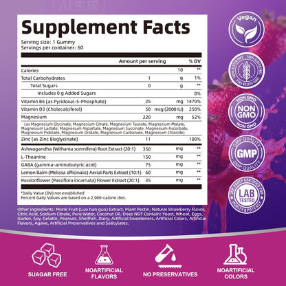 Migcopat Magnesium Complex Gummies, 20 in 1 Magnesium Gummy with Glycinate Citrate Malate Taurate - Ashwagandha, L-Theanine, D3&Zinc for Relaxation, Sleep, Muscle&Heart Support, Strawberry, 60 Cts Migcopat buy supplements Au