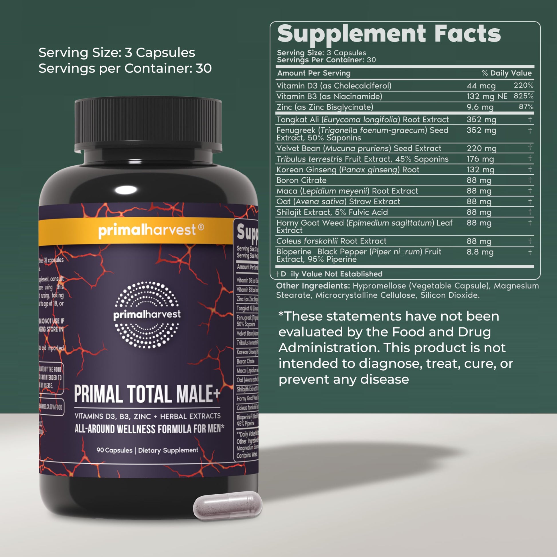 Primal Harvest Total Male+ Multivitamin for Men Vitamins, Minerals and Herbal Support for Energy, Vitality, Immune Health and Performance (1 Pack (90 Count)) Primal Harvest buy supplements Au