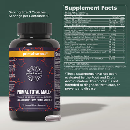 Primal Harvest Total Male+ Multivitamin for Men Vitamins, Minerals and Herbal Support for Energy, Vitality, Immune Health and Performance (1 Pack (90 Count)) Primal Harvest buy supplements Au