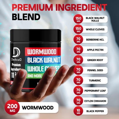 DEDICAD Wormwood Capsules Supplement - Extracted from Black Walnut, Cloves, Turmeric, Apple, Berberine HCl & More - 11 Ingredients Combined for Immune System, Body Management - 60 Capsules DEDICAD buy supplements Au