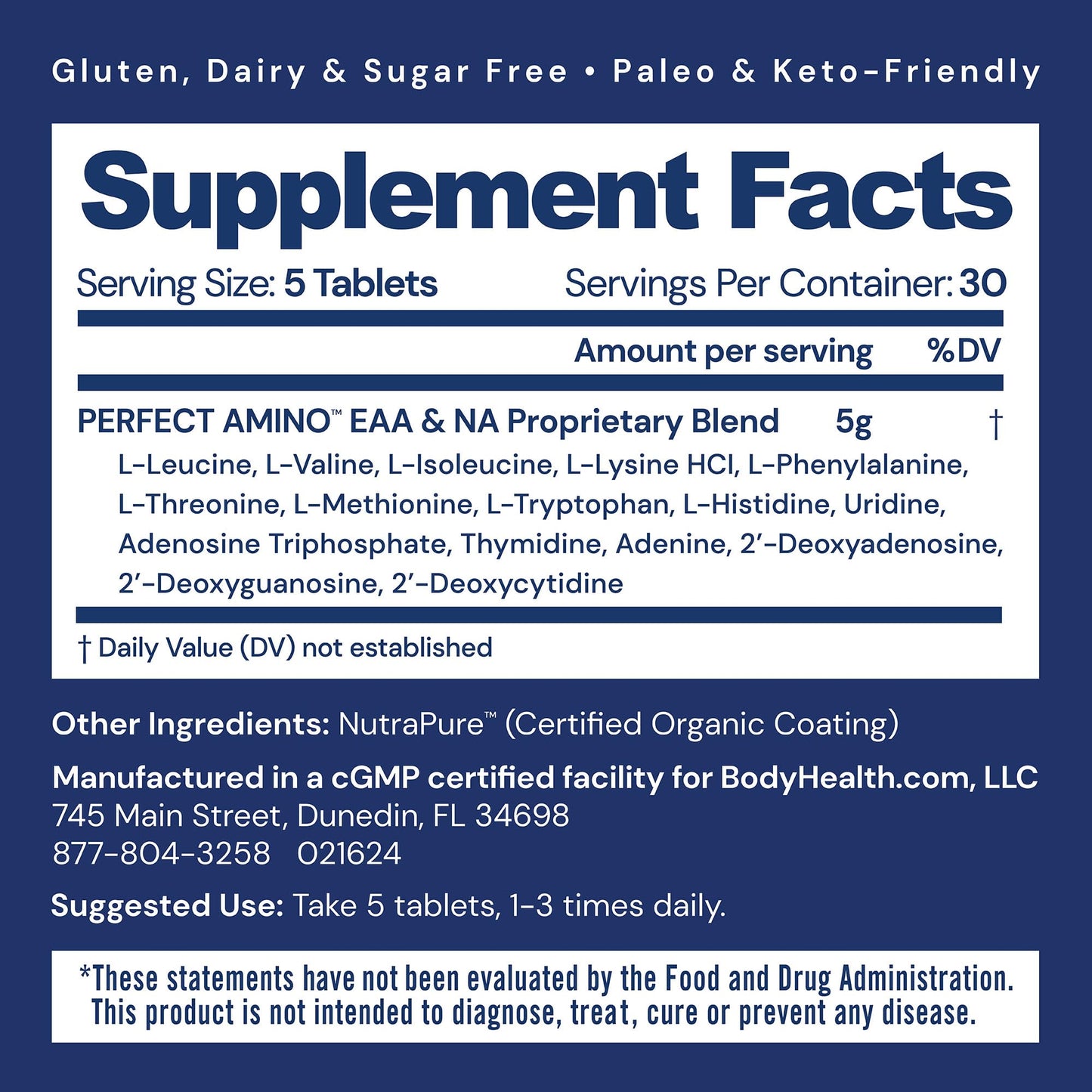 BodyHealth PerfectAmino (150 ct) Easy to Swallow Tablets, Essential Amino Acids Supplement with BCAAs, Vegan Protein for Pre/Post Workout & Muscle Recovery with Lysine, Tryptophan, Leucine, Methionine BodyHealth buy supplements Au