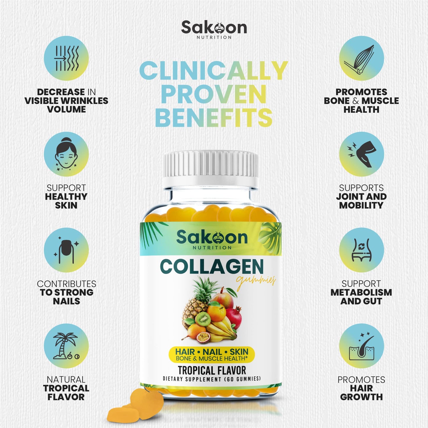 Sakoon nutrition Halal Collagen Gummies for Women and Men - Anti Aging, Hair Growth, Skin Care & Strong Nails Protein Collagen Supplements - Non-GMO, Gluten Free - Made in USA Sakoon nutrition buy supplements Au