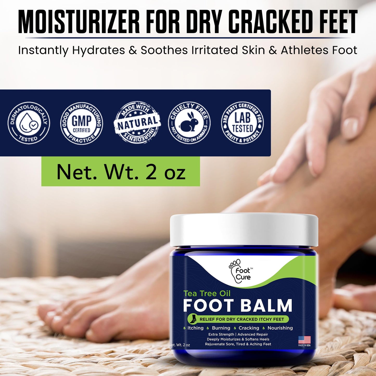 FOOT CURE Tea Tree Oil Balm – Moisturizer for Dry Cracked Feet – Instantly Hydrates & Soothes Irritated Skin & Athlete's Foot – Best Foot Care for Women and Men (Pack of 2) FOOT CURE buy supplements Au