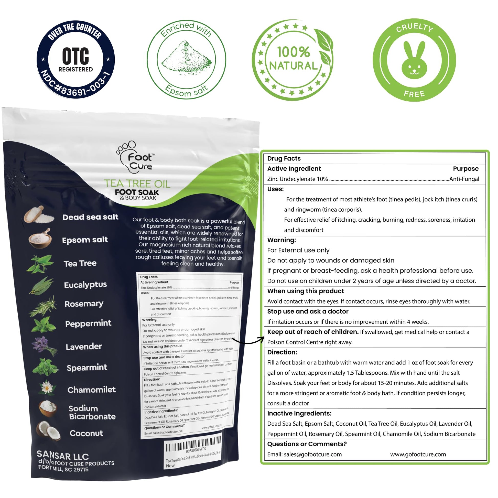 FOOT CURE Tea Tree Oil Foot Soak with Epsom Salt - Best Toenail Fungus Treatment, Athletes Foot & Softens Calluses - Soothes Sore & Tired Feet, Fungal Toe, Foot Odor Scent, Spa Pedicure (Pack of 2) FOOT CURE buy supplements Au