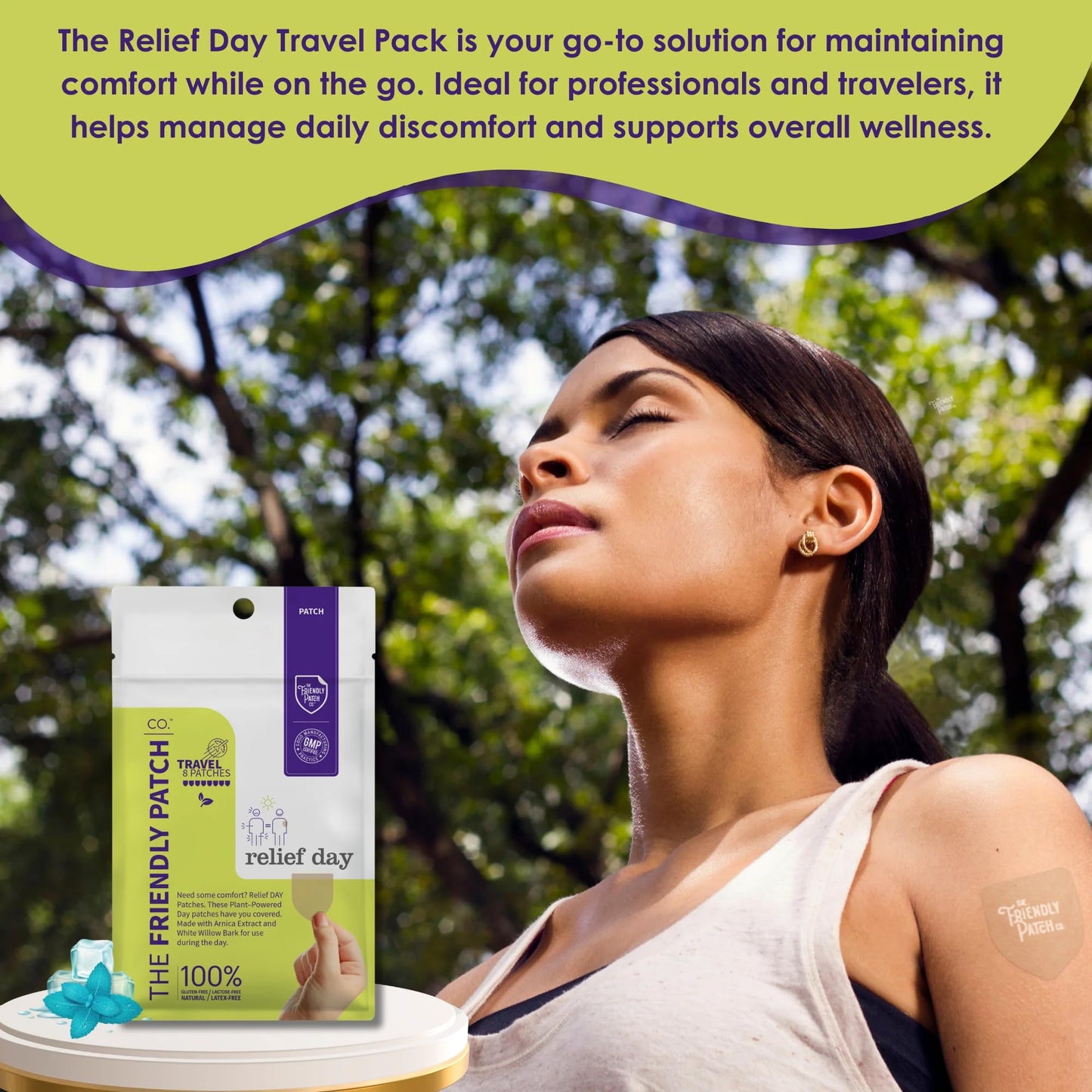 Relief Day Patch - Arnica, White Willow Bark, Saffron & Peppermint for Soreness and discomfort for Women and Men The Friendly Patch CO.Buy Supplements Australia