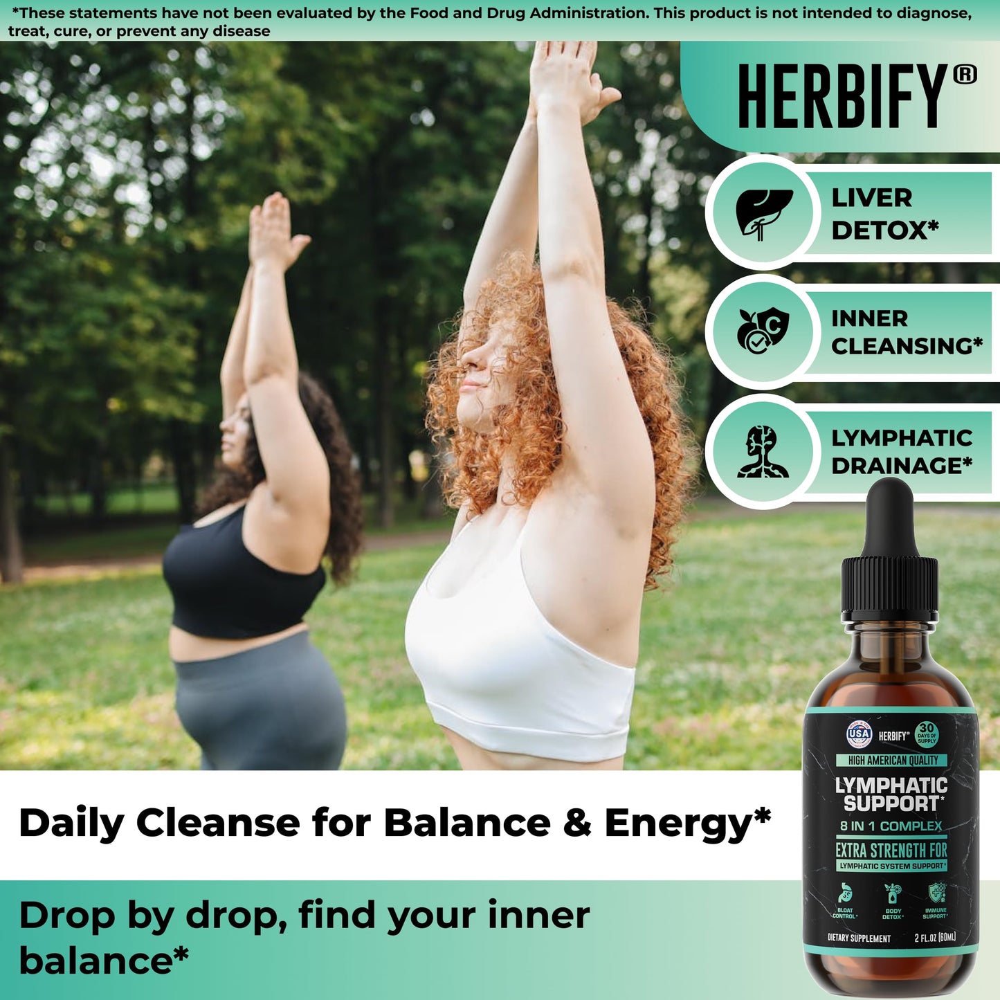 HERBIFY Lymphatic Drainage Drops for Liver Detox & Immune Support - Lymph System Support Drops - Detox Cleanse - 30 Days Supply - 2 Fl Oz Made in USA HERBIFY buy supplements Au