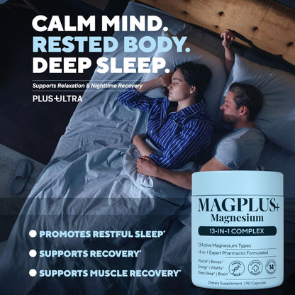 Magnesium Glycinate Complex Supplement, 900mg – 13-in-1 Magnesium L-Threonate, Citrate, Taurate & Malate for Women & Men – Liposomal Chelated Formula – Sleep, Muscle & Brain Support – 90 Capsules Plus+Ultra buy supplements Au