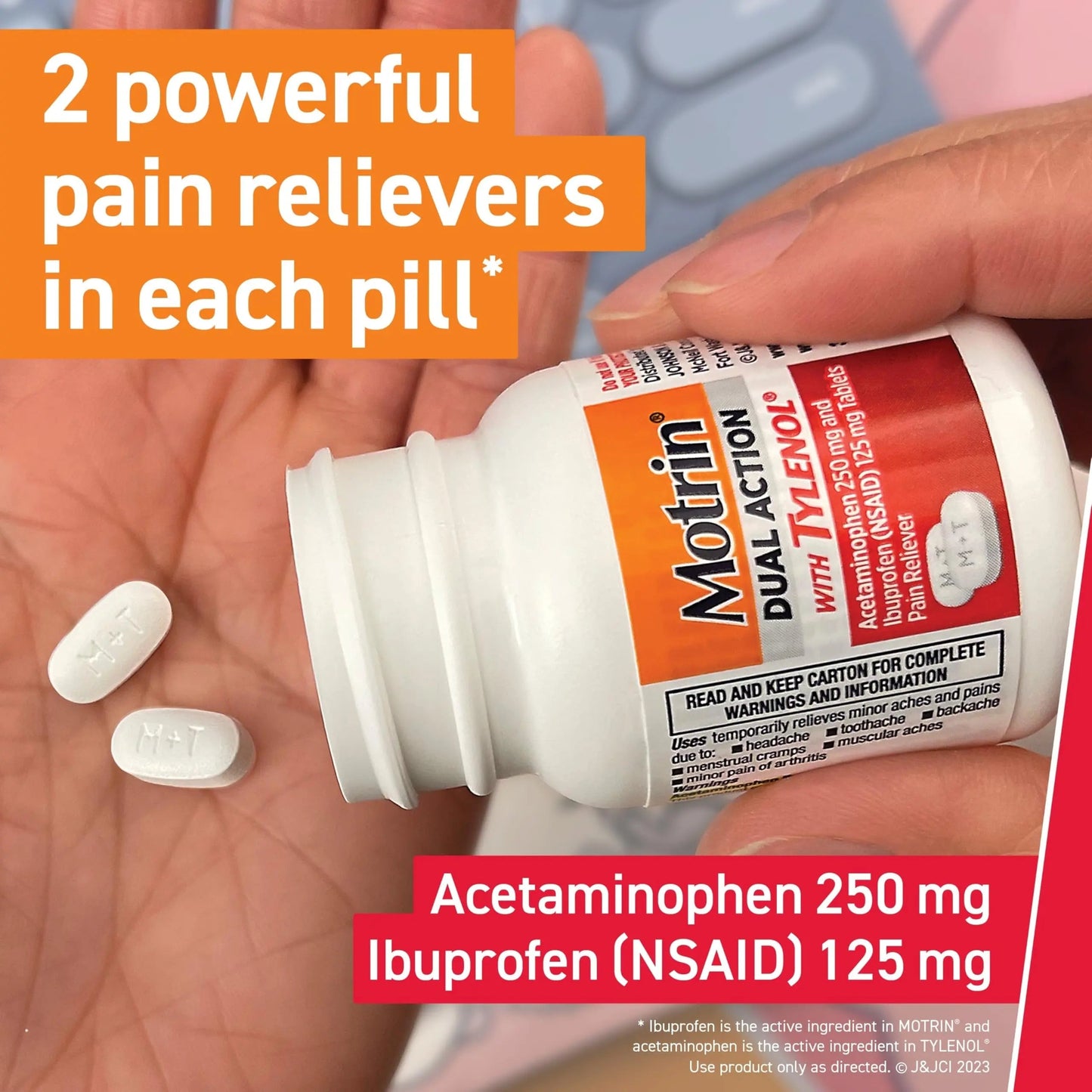 Motrin Dual Action with Tylenol, Ibuprofen & Acetaminophen Fast-Acting Dual Action Pain Reliever for Minor Aches & Pains, Ibuprofen (NSAID) 125 mg & Acetaminophen 250 mg, 120 ct MotrinBuy Supplements Australia