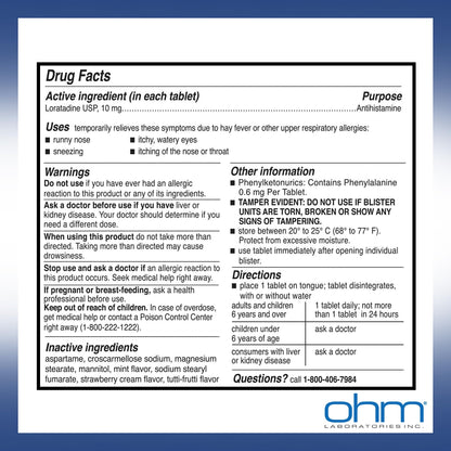 Ohm Allergy Pills - Loratadine Allergy 24 Hour Non Drowsy Relief for Seasonal Allergies, Sneezing - Loratadine 10 mg Antihistamine for Effective Non-Drowsy 24-Hour Symptom Relief - 100 Count Ohm buy supplements Au