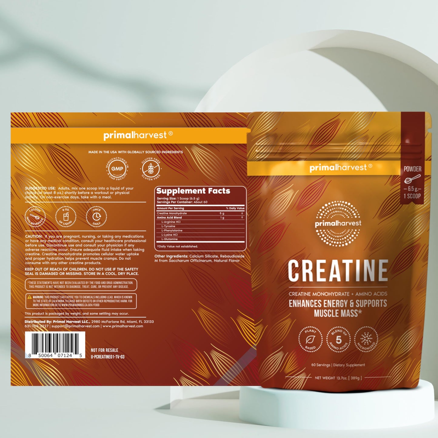 Primal Harvest Creatine Powder Supplement for Men and Women's Fitness, Workouts, and Muscle Growth, to Help Promote Recovery, Strength, Energy, and Endurance (1) Primal Harvest buy supplements Au