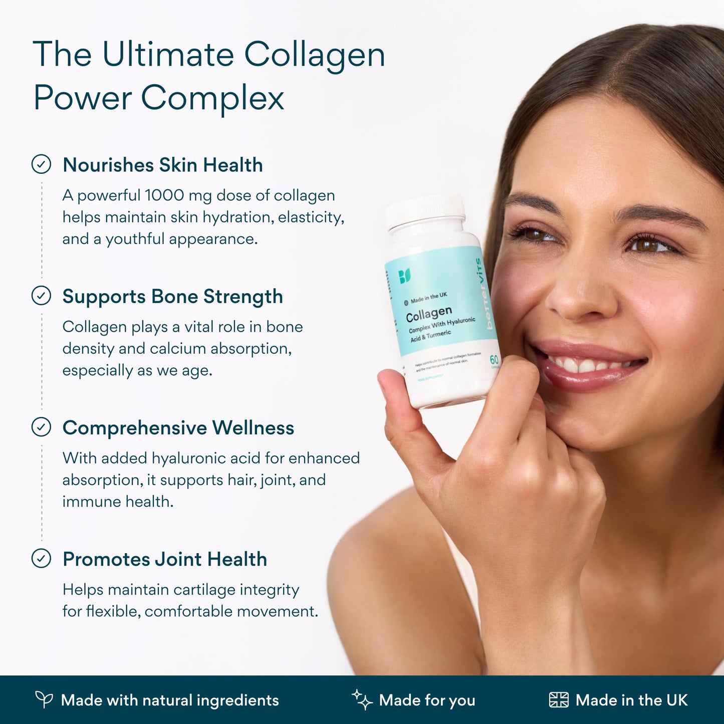 Bettervits Collagen Peptides Complex with Hyaluronic Acid & Turmeric | Hydrolyzed Marine Collagen Supplements for Women & Men | Collagen with Vitamin C for Skin, Hair, Nails & Joints – 60 Capsules Bettervits buy supplements Au