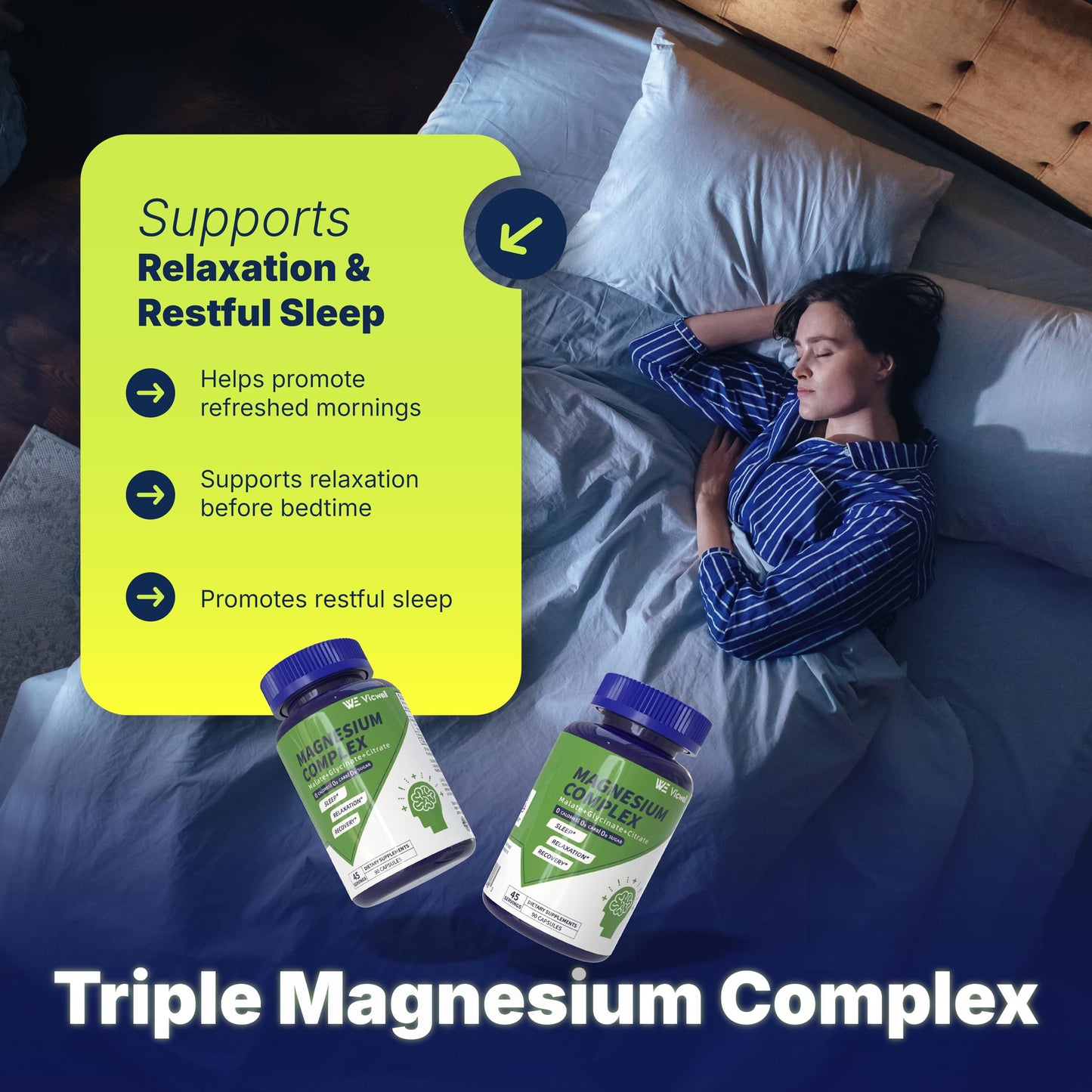 Vicwell Triple Magnesium Complex - 300mg Magnesium from Malate, Glycinate, and Citrate - Supports Stress Relief & Sleep, Nerves & Metabolism, Muscle Relaxation & Bone Health - 90 Capsules(1 Bottle) Vicwell buy supplements Au