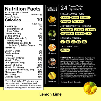 DryWater Electrolyte Powder Packets, Lemon Lime - Hydration Packets Drink Mix with Zero Added Sugar for Rehydration & Energy - 6 Key Electrolytes