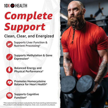 10X Health TMG Supplements - Trimethylglycine Supplement for Liver Support, Heart Wellness, Energy, Homocysteine Levels - TMG Capsules with Betaine Anhydrous
