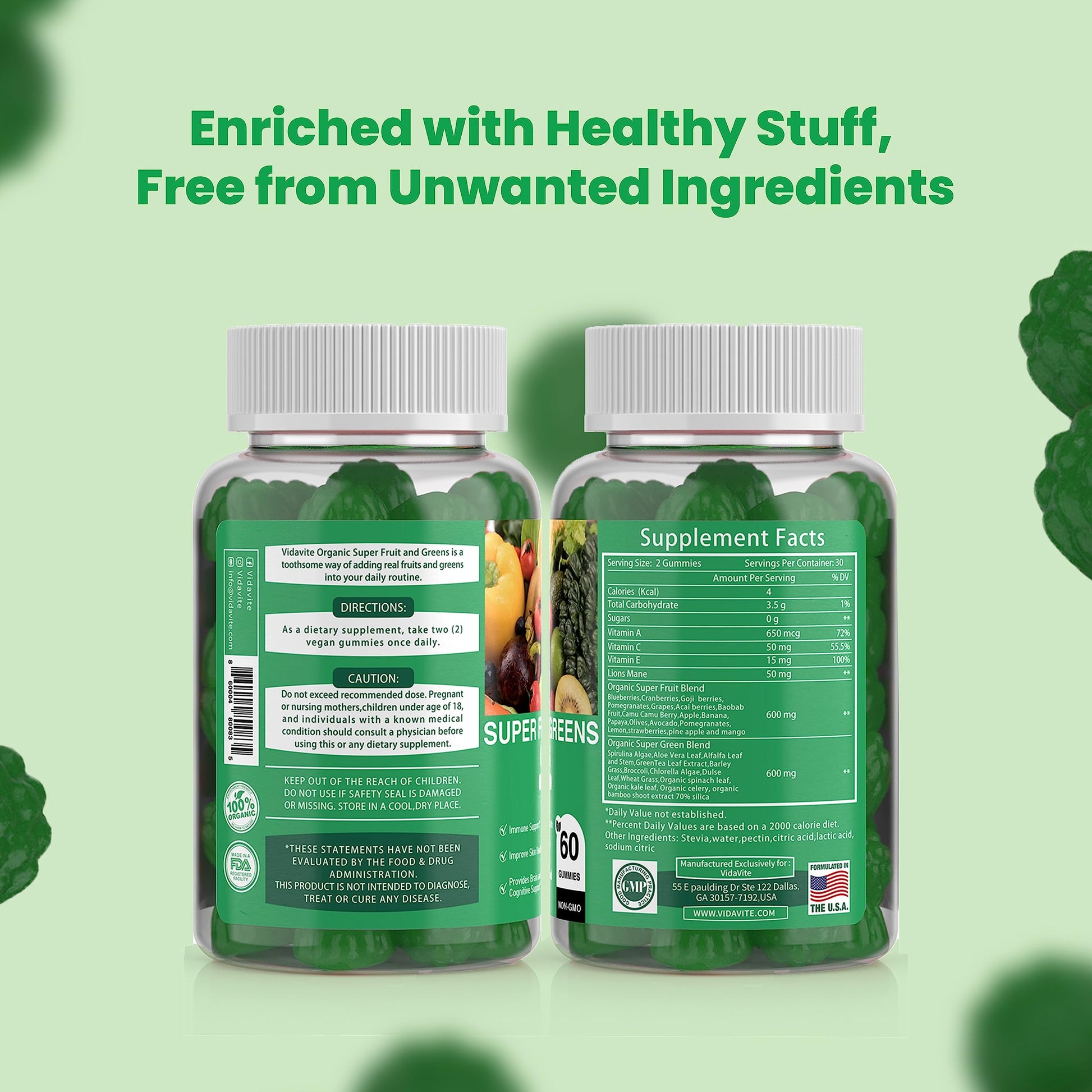 VIDAVITE Sugar-free Super Greens Gummies — US-Made, 35+ Fruit and Veggie gummies to Boost Immunity, Skin & Gut Health — Ideal Fruits and Vegetables Supplement for Adults & Picky Teens (30-Days Supply) VIDAVITEBuy Supplements Australia