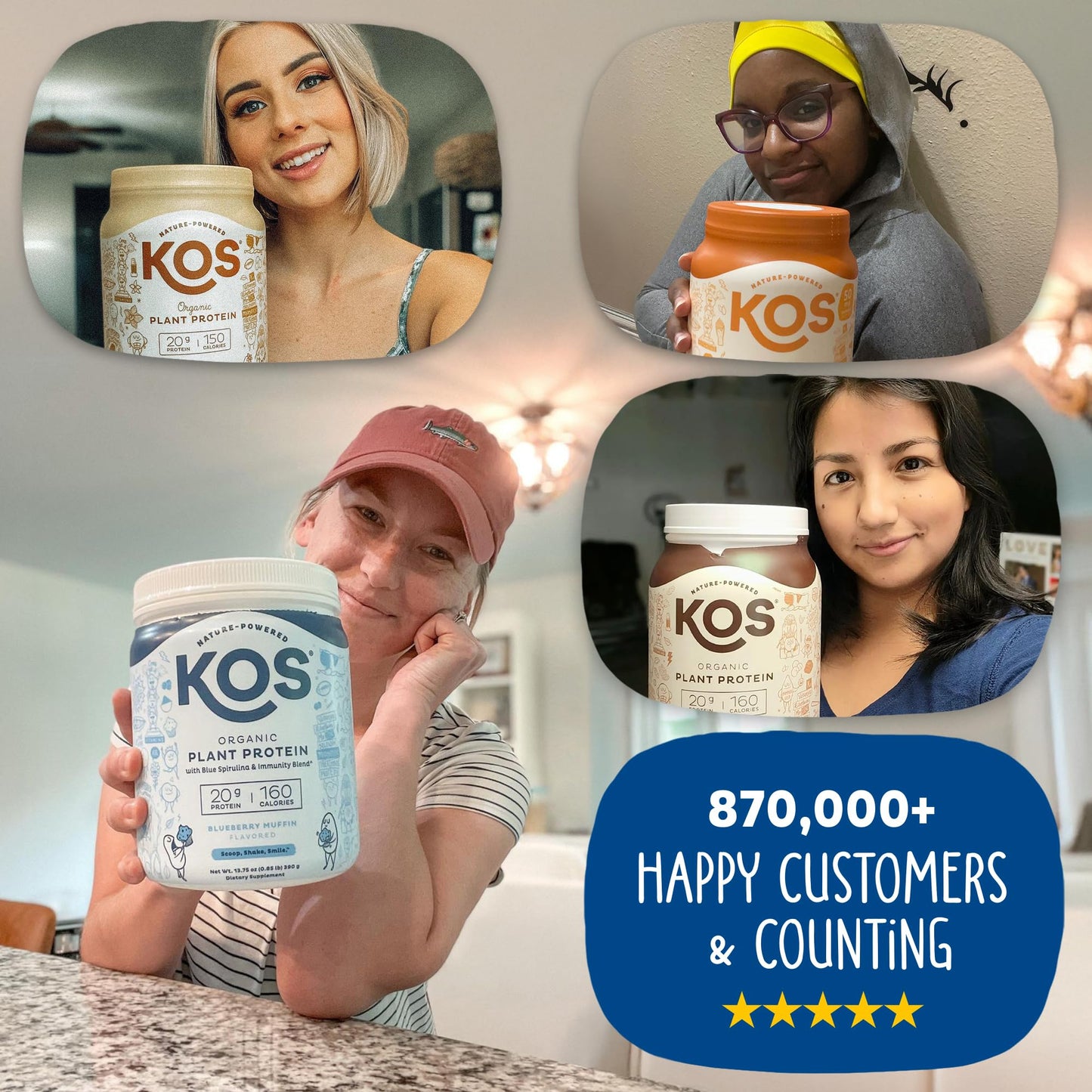 KOS Plant Based Protein Powder, Blueberry Muffin - Organic Pea Protein Superfood with Spirulina and Immune Support Blend. Soy, Gluten, Dairy Free - Vegan Meal Replacement for Women & Men - 15 Servings KOS buy supplements Au