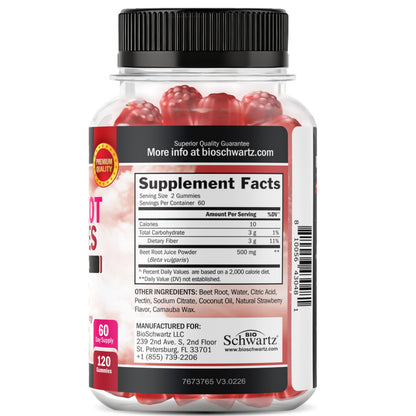 Sugar Free Beet Root Gummies - Nitric Oxide Gummies Infused with Coconut Oil for Highest Absorption - Supports Energy & Whole Body Health