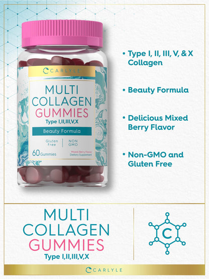 Carlyle Collagen Peptides Gummies | 60 Count | Multi Collagen Complex | Beauty Formula Supplement | Mixed Berry Flavor | Non-GMO, Gluten Free Carlyle buy supplements Au