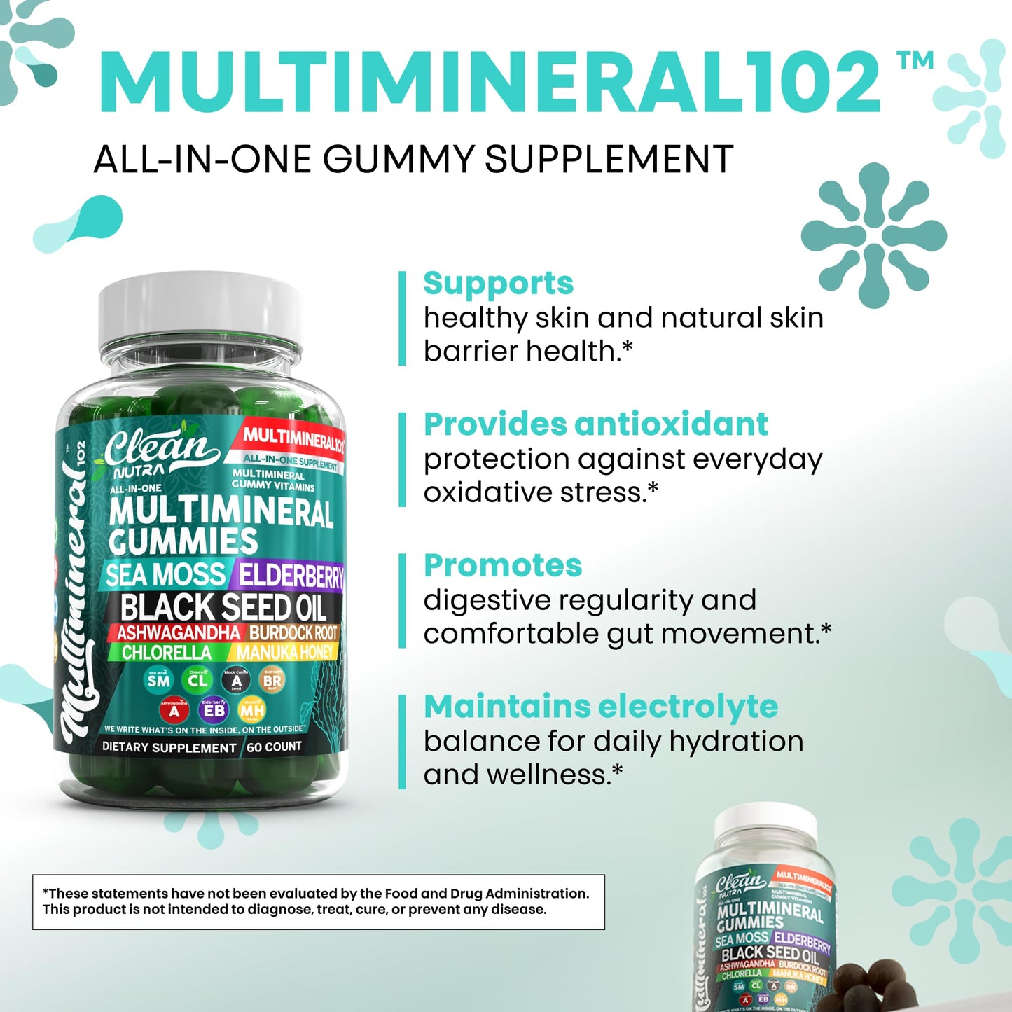 Sea Moss Gummies | Clinically Tested - Black Seed Oil Ashwagandha Elderberry Burdock Root Chlorella Manuka Honey - Vegan Irish Sea Moss Gummy Vitamins for Adults Kids Men Women - Green Apple Flavor Clean NutraceuticalsBuy Supplements Australia