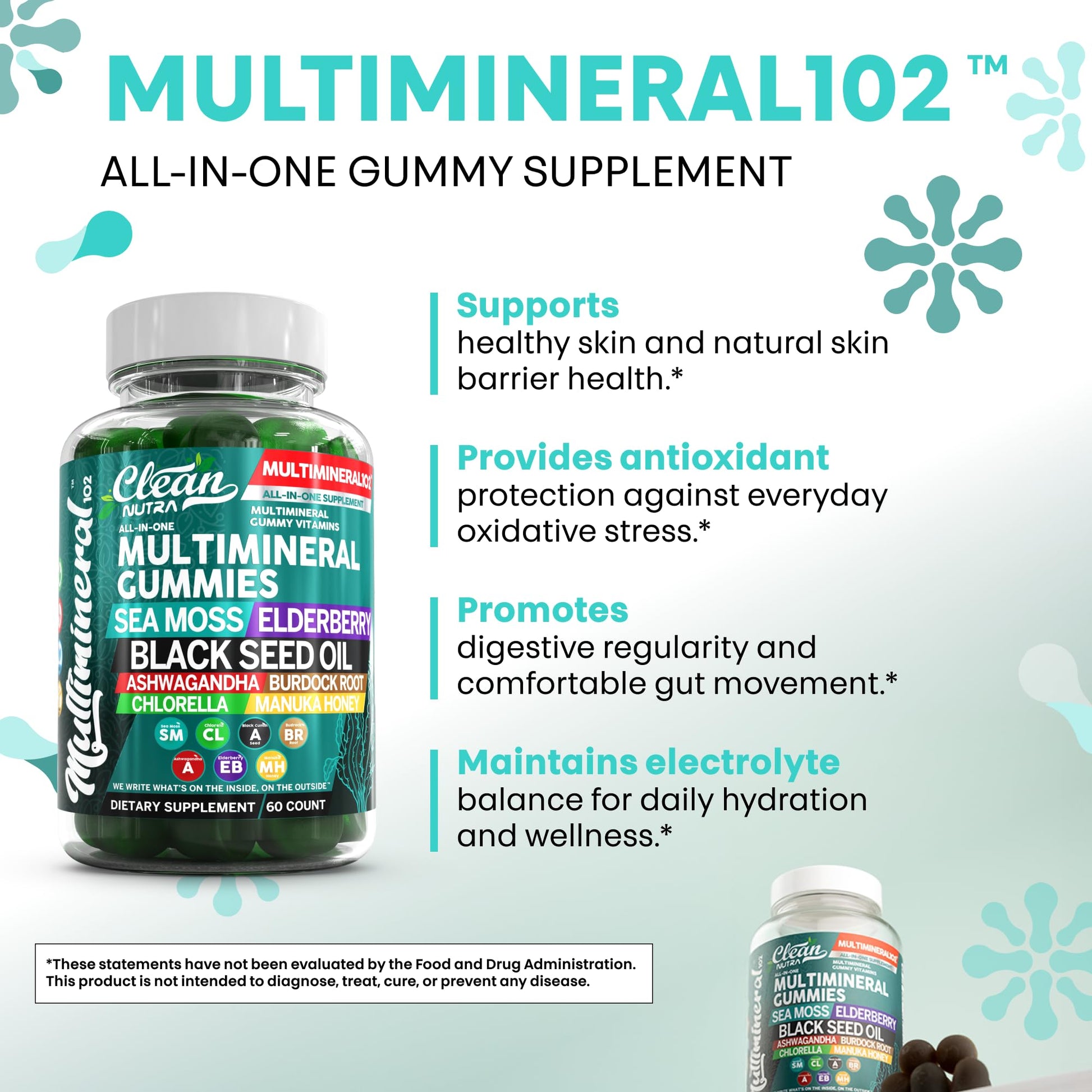 Sea Moss Gummies | Clinically Tested - Black Seed Oil Ashwagandha Elderberry Burdock Root Chlorella Manuka Honey - Vegan Irish Sea Moss Gummy Vitamins for Adults Kids Men Women - Green Apple Flavor Clean NutraceuticalsBuy Supplements Australia