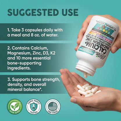 Allin1 Calcium Magnesium Zinc Supplement with Potassium, Copper, Strontium, Silica, Vitamin D3 K2, Boron, Vitamin B1 B12 Red Clover Herb Alfalfa Basil Pills for Men