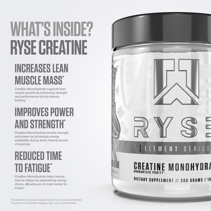 RYSE Creatine Monohydrate Powder - Unflavored - Supports Men & Women Lean Muscle Growth, Strength, Power, and Endurance - Helps Reduce Fatigue