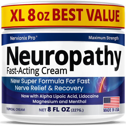 Neuropathy Nerve Relief Cream – Extra Large 8 oz – Maximum Strength for Feet Hands Legs Toes Back – Natural Ingredients Arnica Aloe Vera MSM Vitamins – Fast-Acting Soothing Relief – Super Value 8 oz NuturnaBuy Supplements Australia