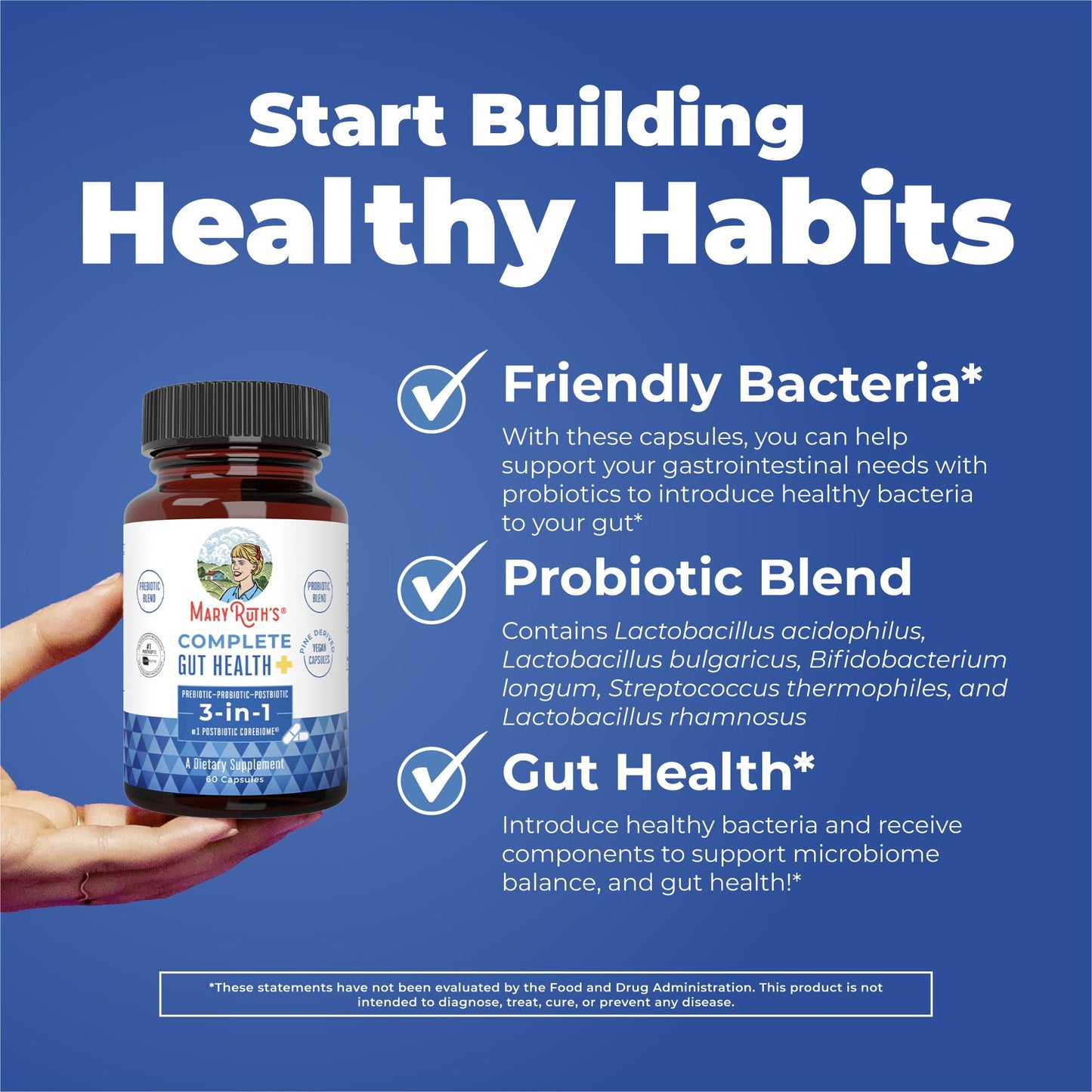 MARYRUTH'S Complete Gut Health+ Capsules | 5 Probiotic Blend | Butyrate | Corebiome® | Vegan Gut Support | Support Gastrointestinal Health & Microbiome