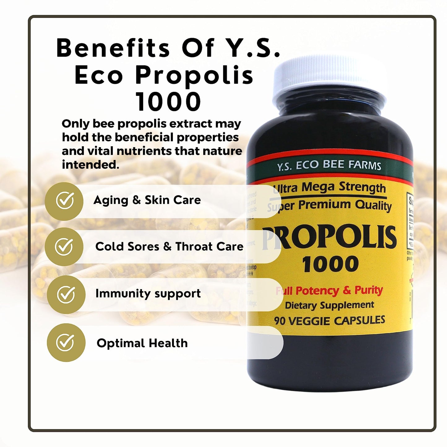 Y.S. Organic Bee Farms Propolis-Raw Unprocessed 1000mg - Your Gateway to Wellness - 90 Capsules with Bonus worldwidenutrition Multi Purpose Key Chain Worldwide Nutrition buy supplements Au