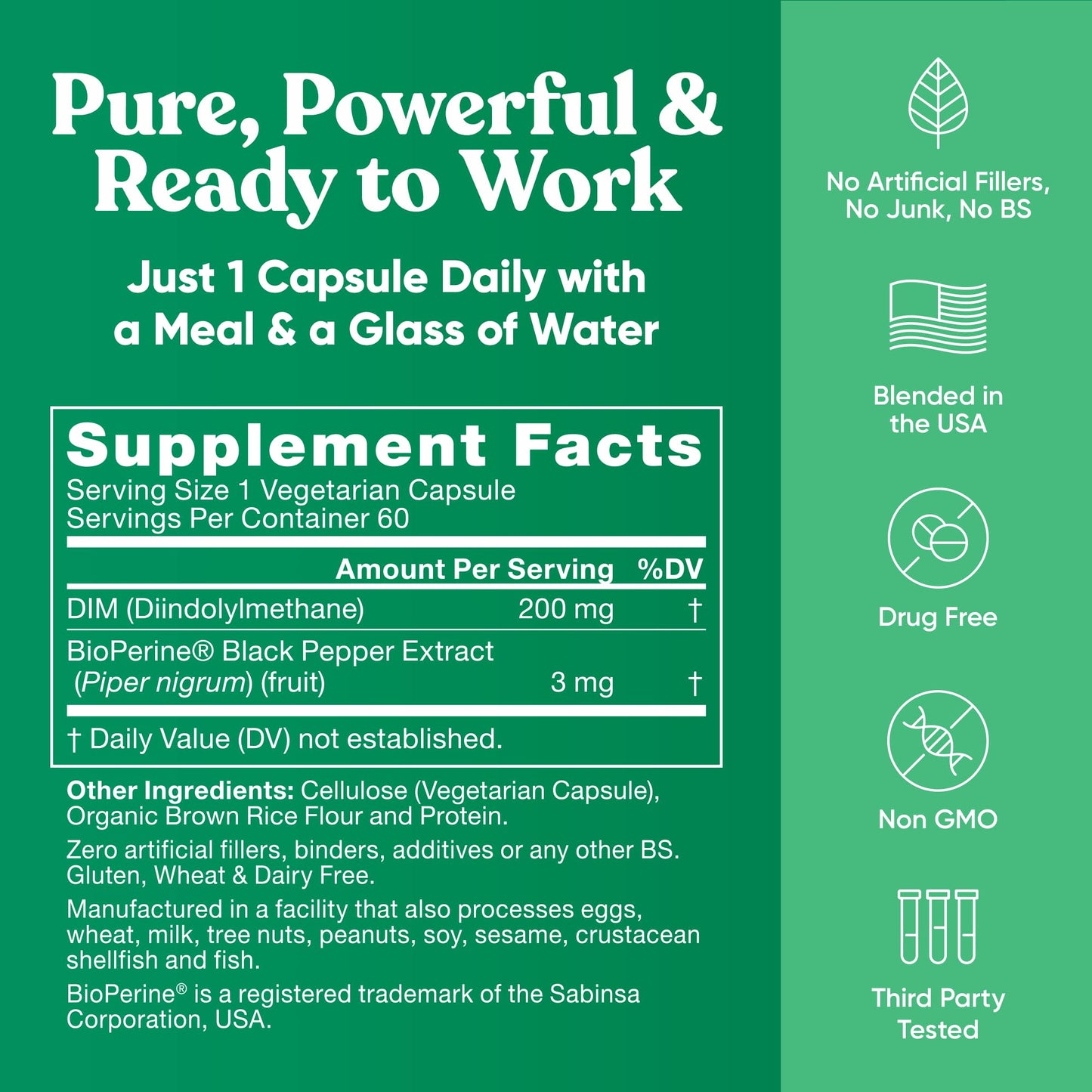 DIM Supplement Pure 200 Mg for Women or Men - Estrogen Hormone Balance Supplement for Energy, Fatigue, Stress, Menopause, Hot Flashes - Enhanced Bioavailability BioPerine - 60 Vegan Soft Capsules Eu Natural buy supplements Au
