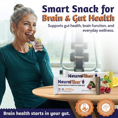 NeuroFiber Prebiotic High Fiber Bars – Gut Health, Bowel Regularity & Brain Function Support – Plant-Based, Gluten Free, Vega