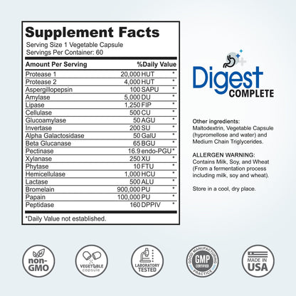 Digest Complete 2-in-1 Probiotic Digestive Enzymes, 60 Capsules