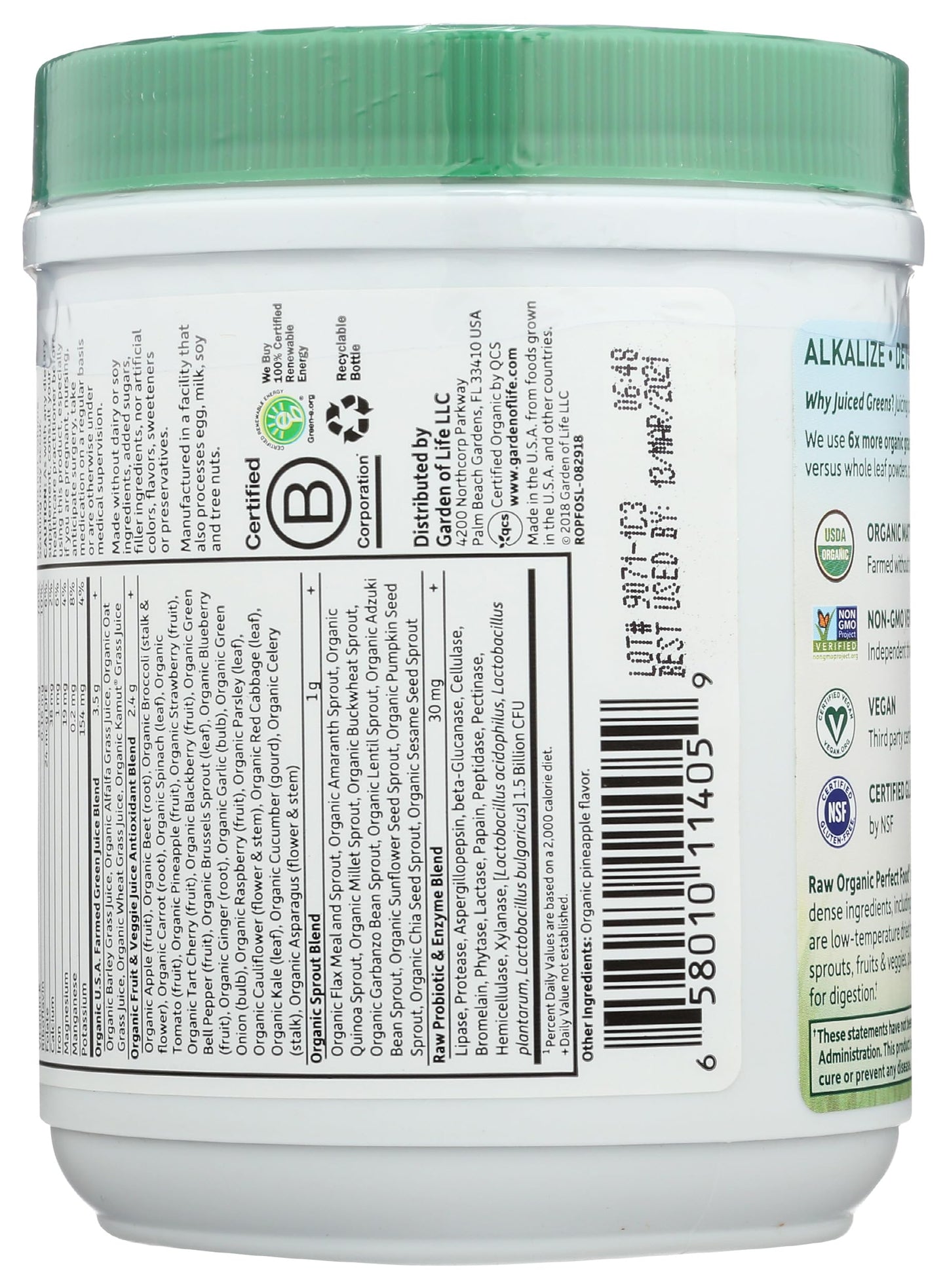 Garden of Life Raw Organic Perfect Food Green Superfood Juiced Greens Powder - Original Stevia-Free, 30 Servings, Non-GMO, Gluten Free Whole Food Dietary