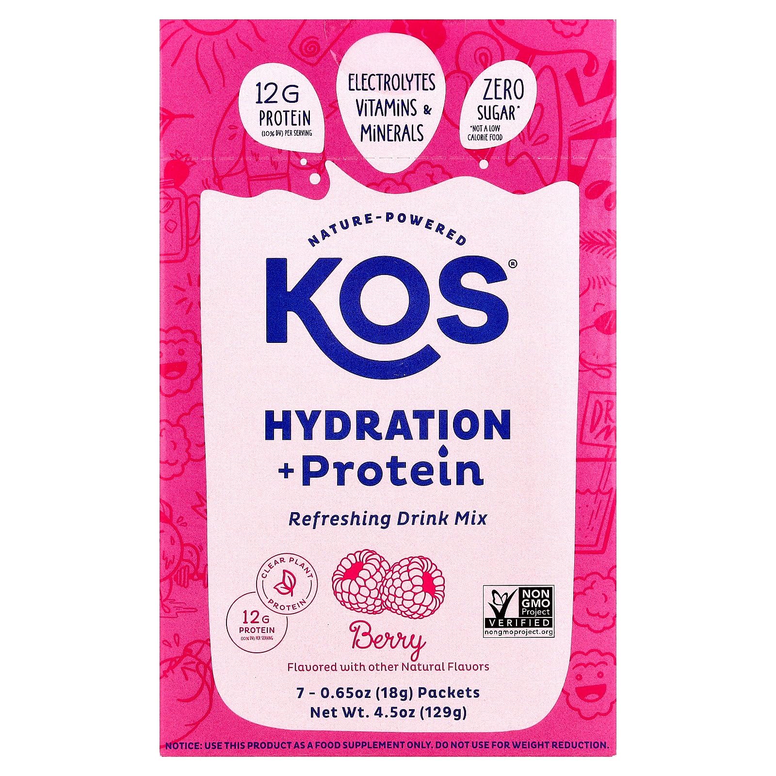 Kos Berry Hydration Protein 7ct, 0.65 OZ KOS buy supplements Au