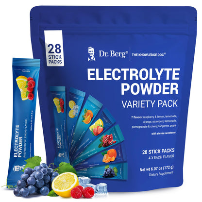 Dr. Berg Sugar Free Electrolyte Powder Packets (Variety Pack) - Daily Electrolyte Drink Mix - 28 Total Hydration Pouches Sugar Free