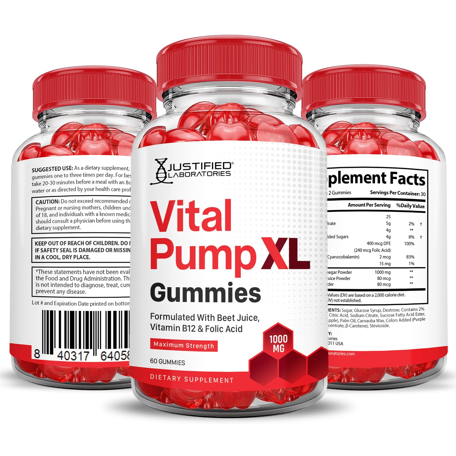 Justified Laboratories (5 Pack) Vital Pump XL Performance Gummies 1000MG Advanced Formula Vital PumpXL Formulated with Beet Juice ACV Pomegranate Beet Powder B12 Vegan Non GMO 300 Gummys Justified Laboratories buy supplements Au