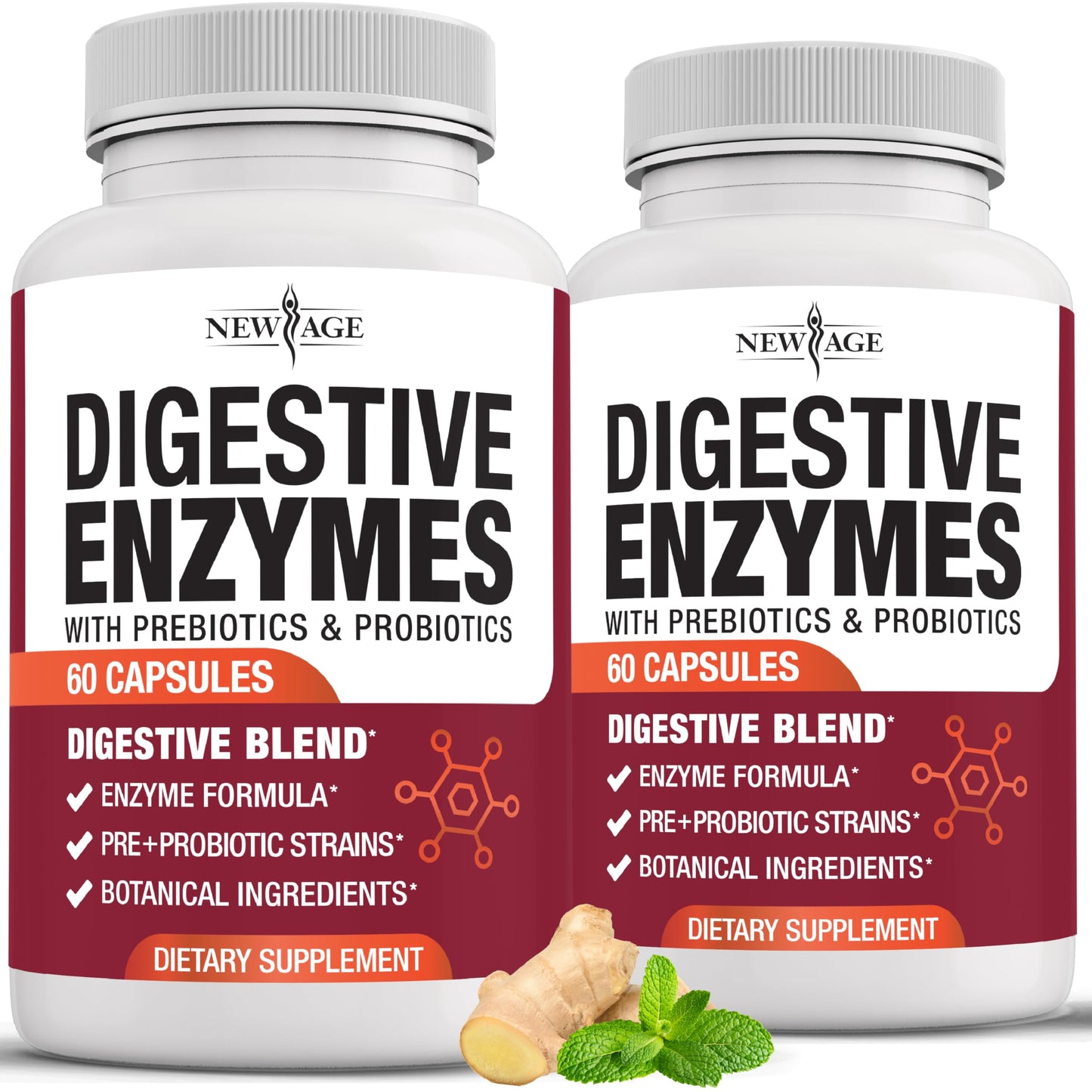 NEW AGE Digestive Enzymes for Gut Health - Probiotic Multi Enzymes with Prebiotics and Probiotics with Lipase for Women and Men for Digestive Health,